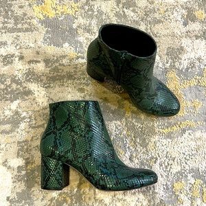 Inc. Foriann Block-Heel Ankle Booties. Green Snake.  8.5.  Only worn 3 times.